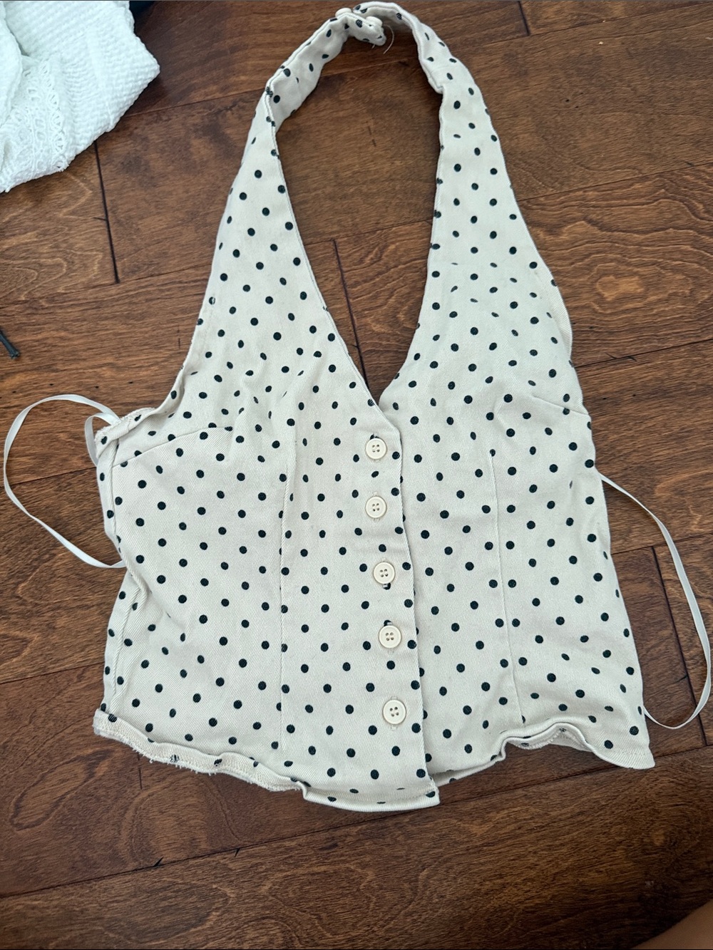 Edikted Cream Halter Polka Dot Button-Front Camisole